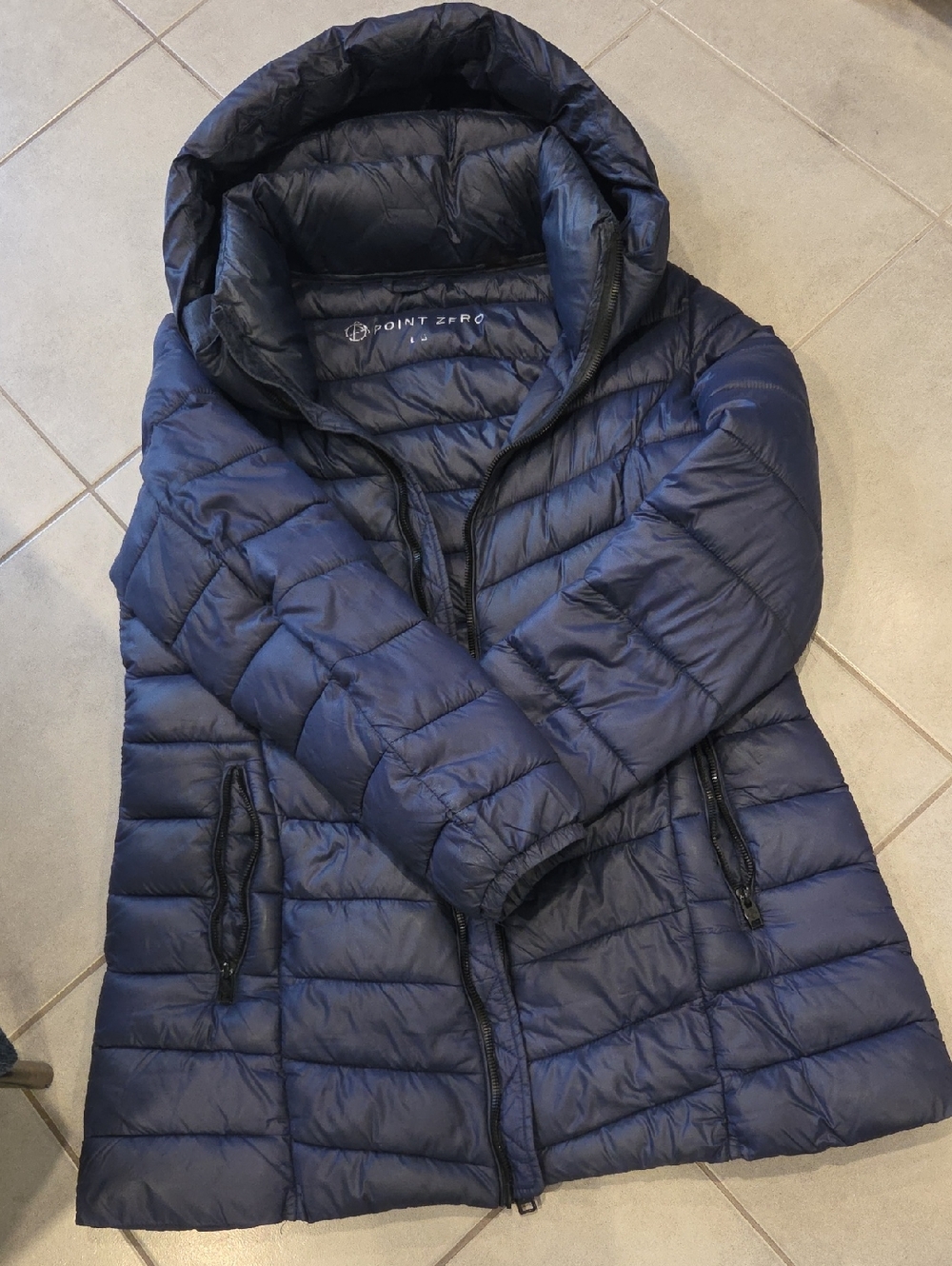 Point Zero Women's Hooded Packable Puffer Coat - Dark Blue